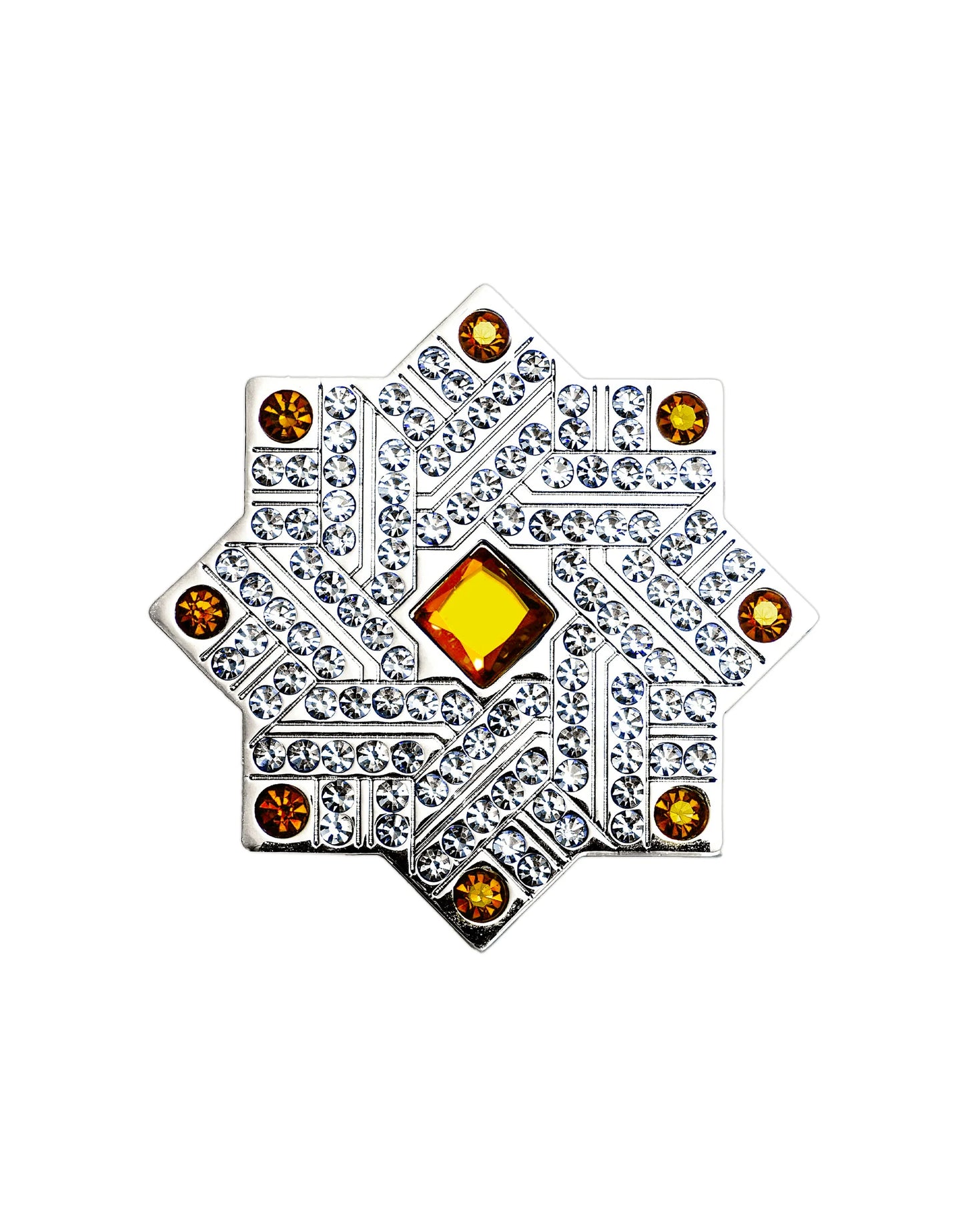 Khatim an 8 point star bottle cap with gems on top on a white background
