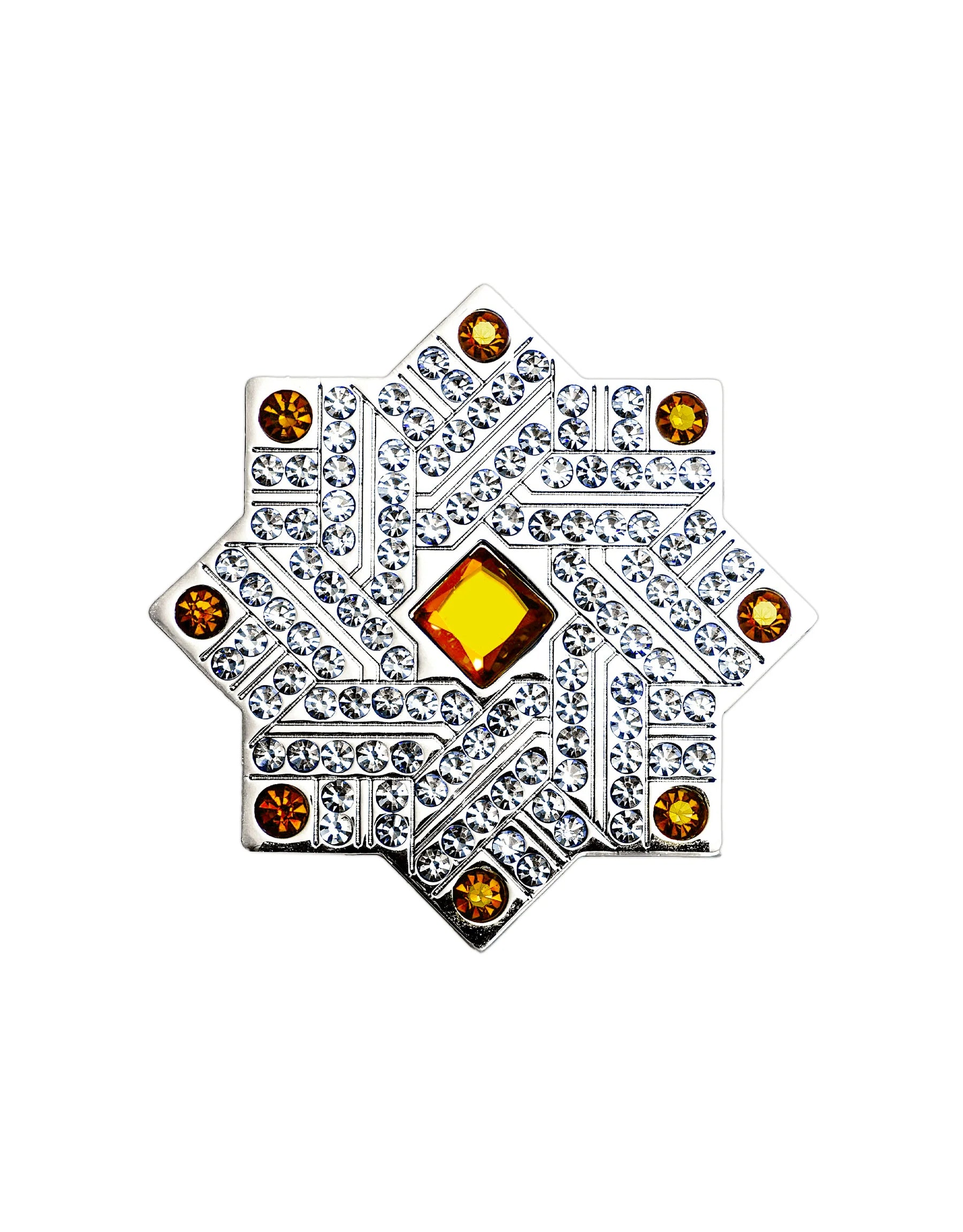 Khatim an 8 point star bottle cap with gems on top on a white background